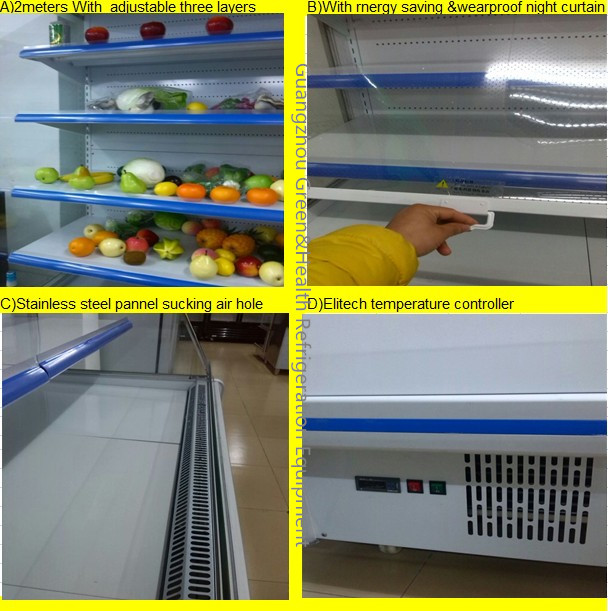 _ Self Service Upright Multideck Open Chiller , Glass Fronted Fridge With Curved Glass