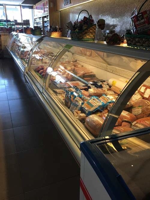 R134 kurvte Glasfeinkostgeschäft-Kühlvitrine-/Nahrungsmittelanzeigen-Schaukasten