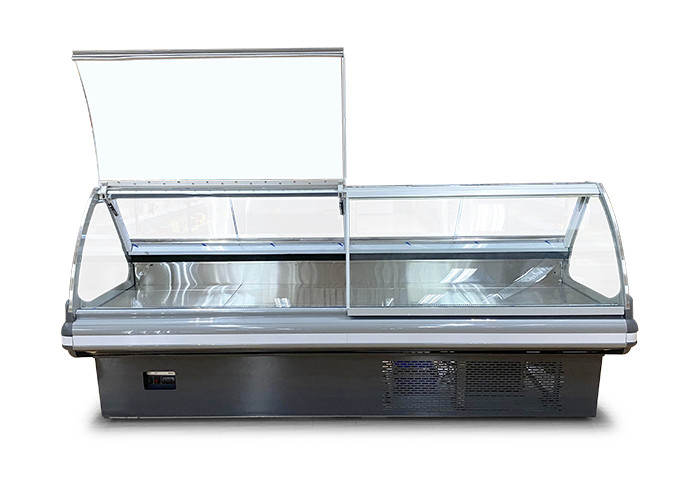 Schlächterei-Geschäfts-Feinkostgeschäft-Kühlvitrine-Fleisch-Anzeigen-Kühlschrank-Schaukasten mit hinterer Schiebetür