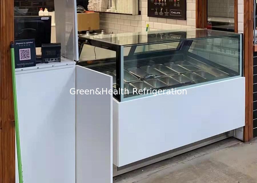 Gewerblicher Eis-Display-Eisfrierer mit 360°-Panoramaschutz, digitale Temperaturregelung und GN-Pannen aus Edelstahl