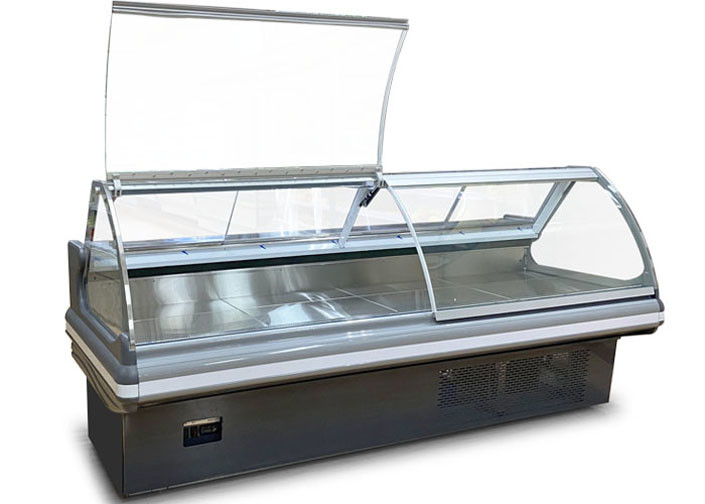 Supermarkt-Fleisch-Anzeigen-Kühlschrank-Feinkostgeschäft kauft Frischfleisch-Kühlvitrine