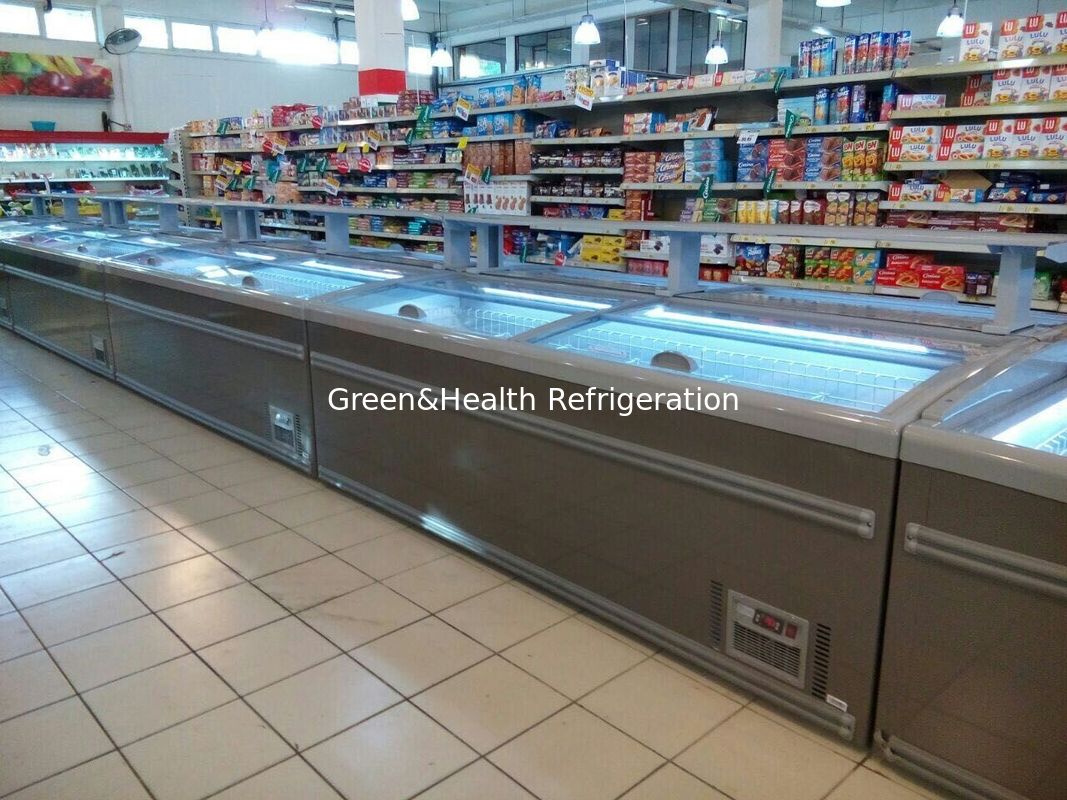 8 Fuß großer Supermarkt Insel Anzeige Schiebetür Glas Gefrierschrank für Hühnerlager