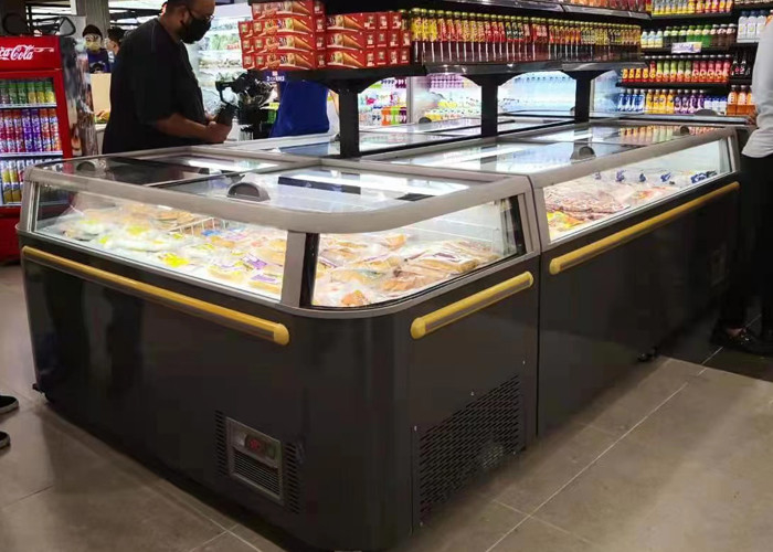 -18~-22℃ Handelssupermarkt-Insel-Gefrierschrank-Glasschiebetür-gefrorener Insel-Mähdrescher-Gefrierschrank