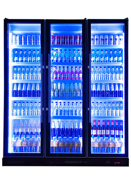 Lüfterkühlung Gewerbeanzeige Kühlgerät Mehrfachglas Türen Blendschwarz Getränke Anzeige Kühlschrank
