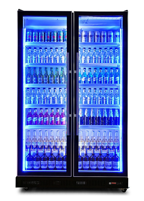 Lüfterkühlung Gewerbeanzeige Kühlgerät Mehrfachglas Türen Blendschwarz Getränke Anzeige Kühlschrank