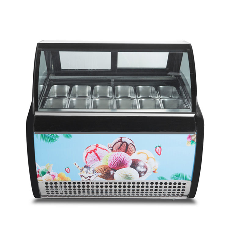12 Pfannen Graue Farbe Italienisches Gelato-Display Gefrierschrank Für Eiswarenladen