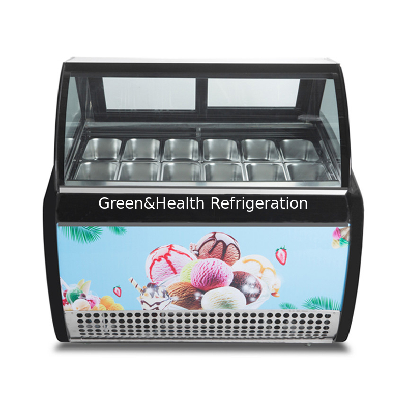 Farbe und Größe anpassbar Gelato-Eis-Display Gefrierschrank mit 10 / 12 / 16 / 22 Pfannen