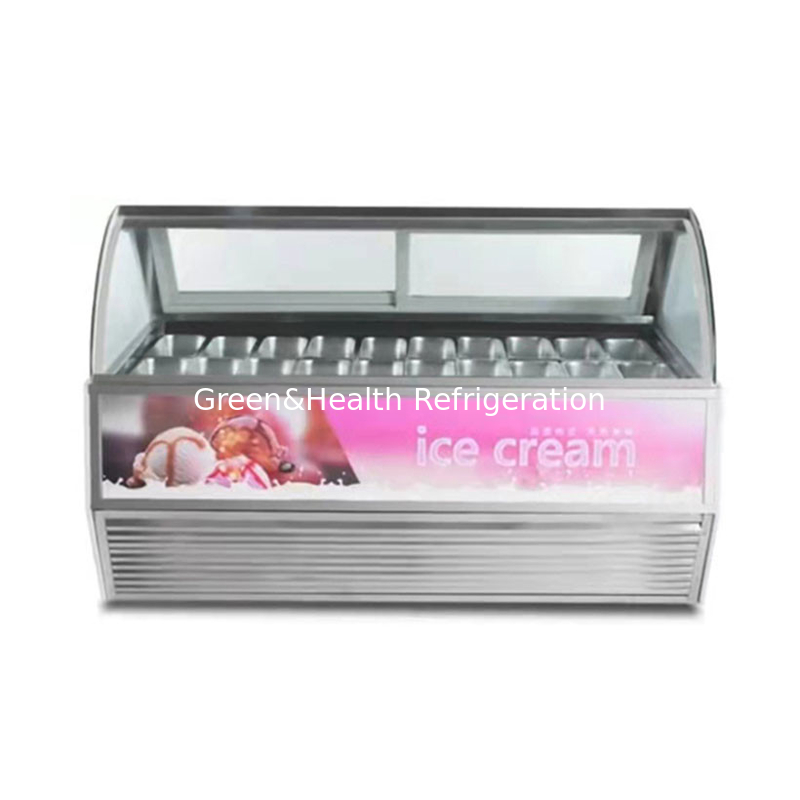 Edelstahl-Eis-Display-Vitrine mit individueller Pan Quantität und Schiebetür
