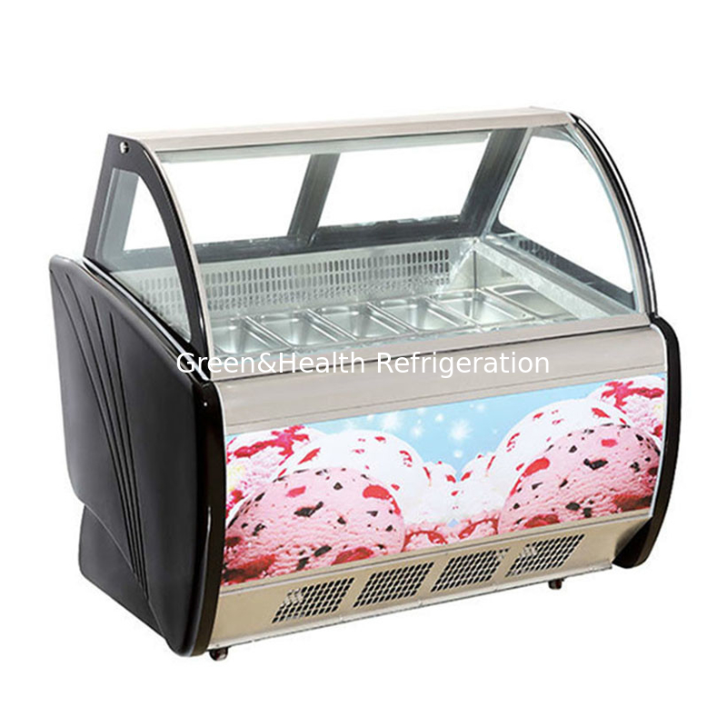 Edelstahl-Eis-Display-Vitrine mit individueller Pan Quantität und Schiebetür