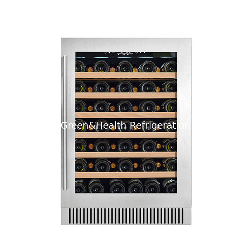 Schwarzer elektrischer Weinkühlschrank mit Holzregalen