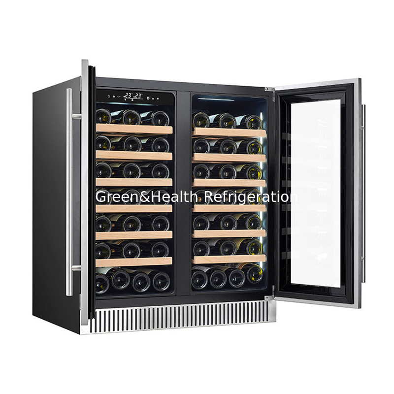 Schwarzer elektrischer Weinkühlschrank mit Holzregalen