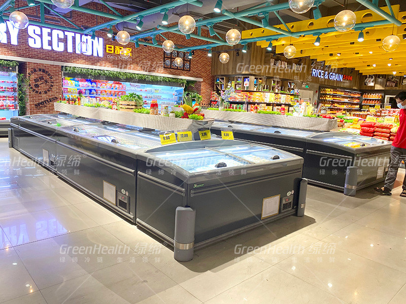 8 Fuß großer Supermarkt Insel Anzeige Schiebetür Glas Gefrierschrank für Hühnerlager