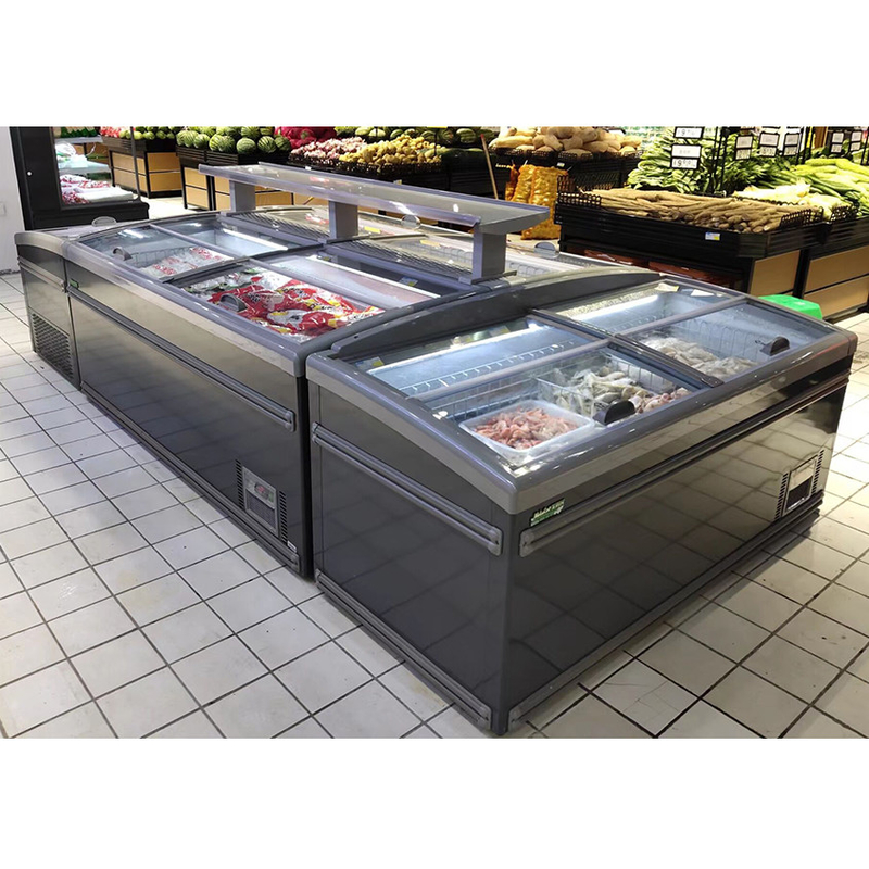 Weiß/Grauer Supermarkt-Insel-Frieser mit automatischem Auftauen für Lebensmittelgeschäfte