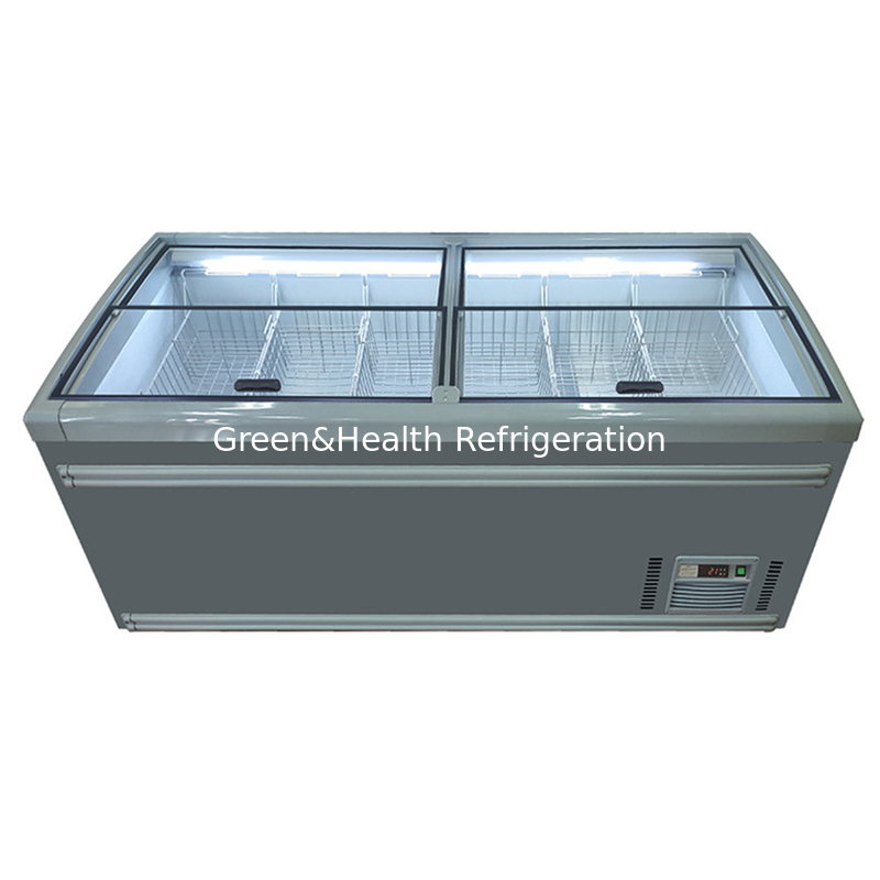 Flexibler Anzeigentyp Glastür Automatischer Entfroster Supermarktinsel Gefrierschrank