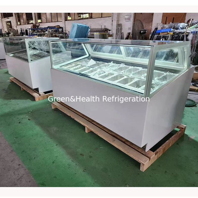 Eiswarenladen Schaufel Eis Display Gefrierschrank Gelato Gefrierschrank mit geschwungenem Glas