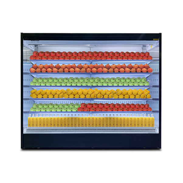 Mehrschicht offene Glas-Edelstahl-Luftvorhang-Schrank mit Lotuskerne und LED