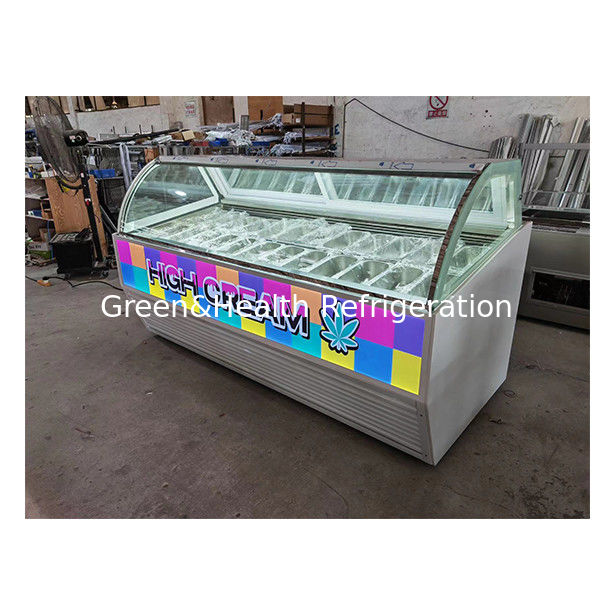 Gewerblicher geschwungener Glas-Eis-Display-Eisfrierer mit Digitalcontroller Temperglas und LED-Beleuchtung