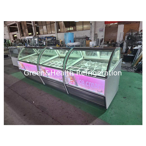 Gewerblicher geschwungener Glas-Eis-Display-Eisfrierer mit Digitalcontroller Temperglas und LED-Beleuchtung