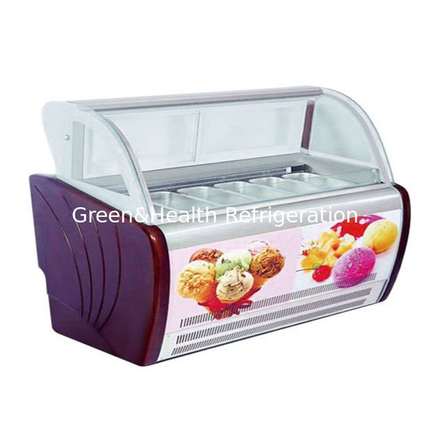 Gewerblicher Eis-Display-Eisfrierer mit termostatisch verstellbaren Edelstahlpannen und R404a-Kältemittel