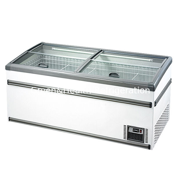 Horizontal Commercial Large Supermarket Frozen Goods / Frozen Fish Storage Refrigerated Island Cabinet Freezer