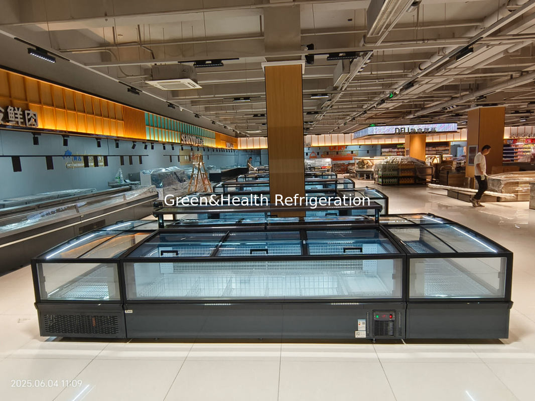 Schiebetür-Panorama-Glas-Tür Supermarkt-Inselfroster Truhenfroster mit großer Kapazität für die Präsentation von Tiefkühlkost