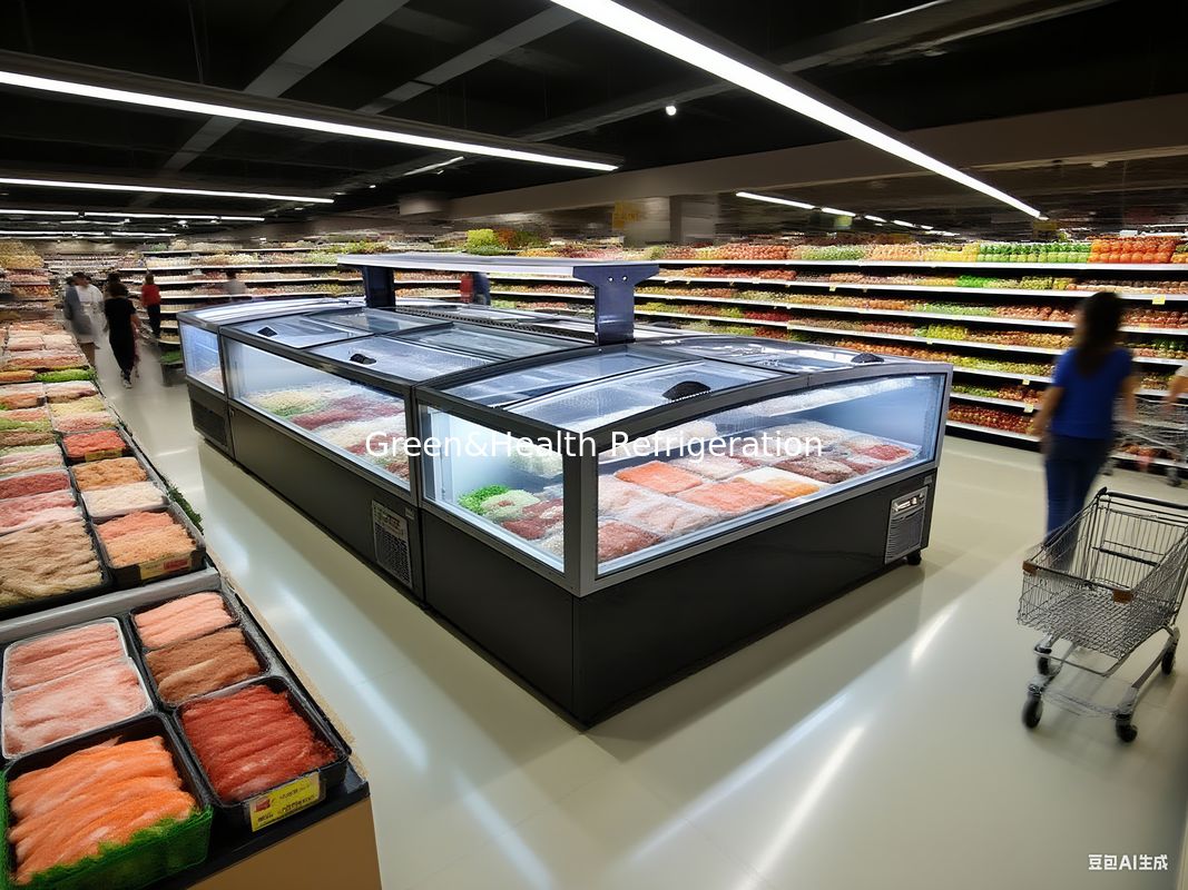 Schiebetür-Panorama-Glas-Tür Supermarkt-Inselfroster Truhenfroster mit großer Kapazität für die Präsentation von Tiefkühlkost