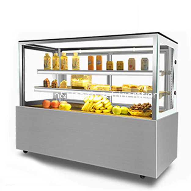 Fabrikdirektverkauf Eck-Edelstahl-Glas-Material Kuchen-Kühlvitrine Gefrierschrank