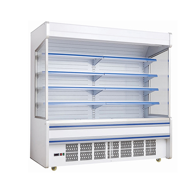 Supermarkt-Gewerbekühlschrank mit eingebautem Kompressor, mehreren Regalen und offenem Typ