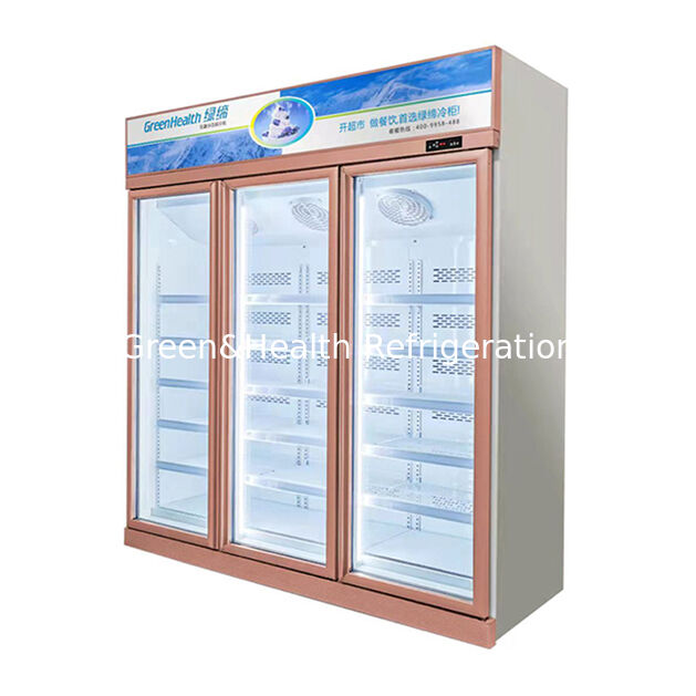 Vertical Three Glass Doors Freezer For Food Storage And Display In The Upper Unit