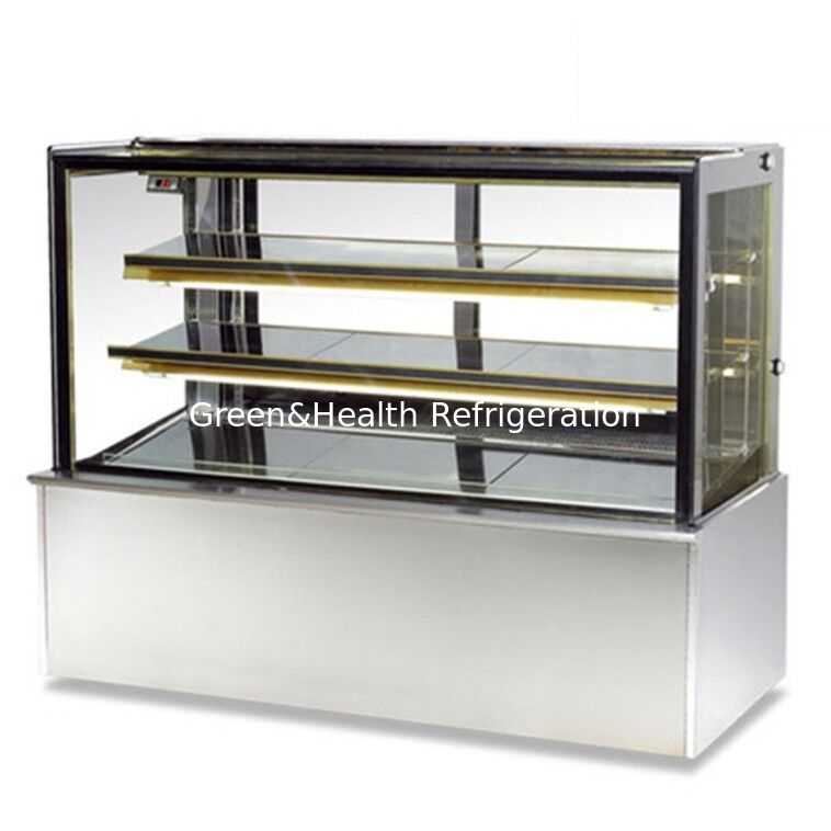 Rechte Winkel Edelstahl Kuchen-Display-Frieser mit 3 Schichten Decks für Kuchenladen Kühlung