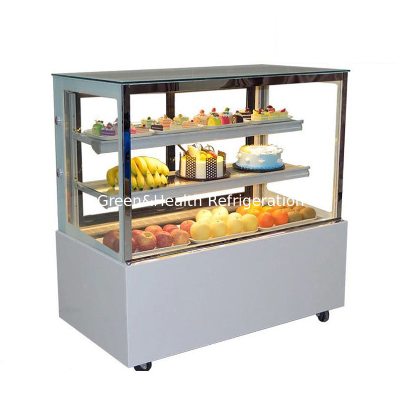 Commercial Cake Display Freezer Curved/Right angled Glass & Stainless Steel Design with Multi-tier Shelves