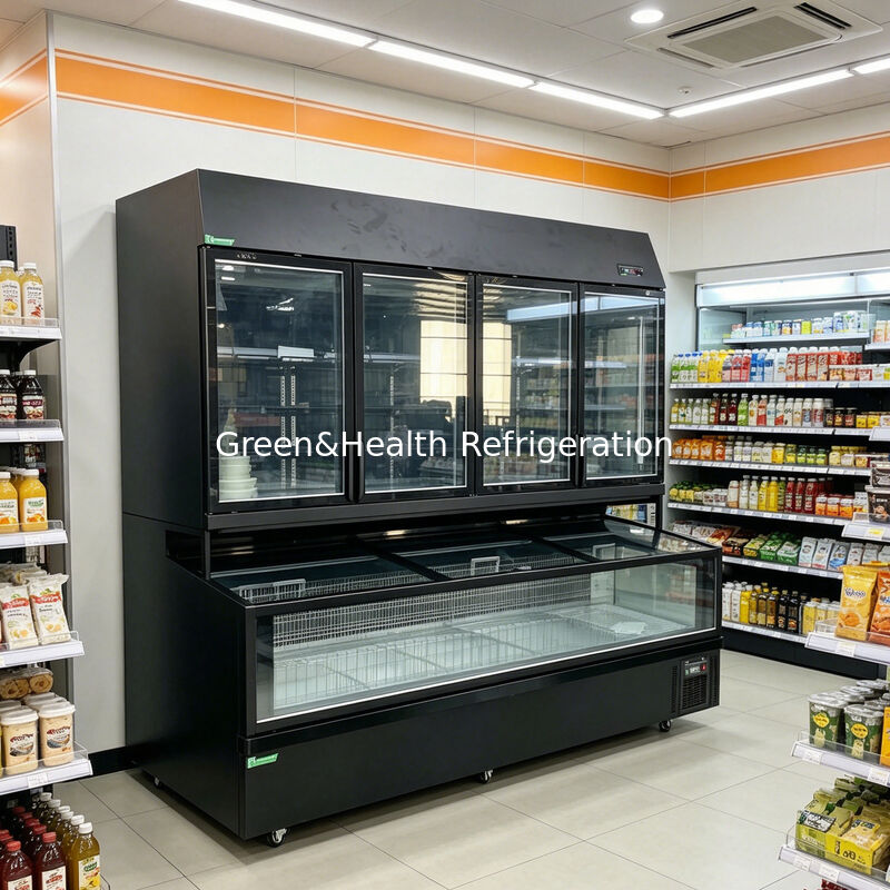 Zweifunktions-Inselfriger mit Edelstahl/Glas Außen und 850L Kapazität für Supermarkt-Display