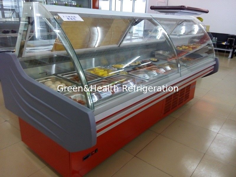 2m / 2.5m/3m Supermarkt-frische Nahrungsmittelfleisch-Kühlvitrine mit optionalem Wärmer