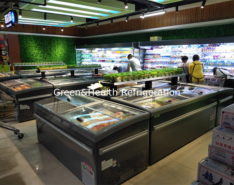 Schiebetür-Supermarkt kombinierter Insel-Gefrierschrank für Fleisch