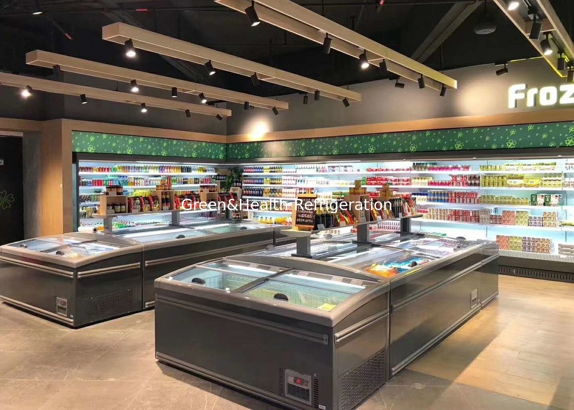 Schiebetür-Supermarkt kombinierter Insel-Gefrierschrank für Fleisch