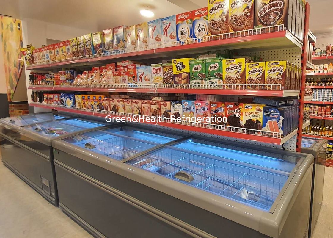 Schiebetür-Supermarkt kombinierter Insel-Gefrierschrank für Fleisch