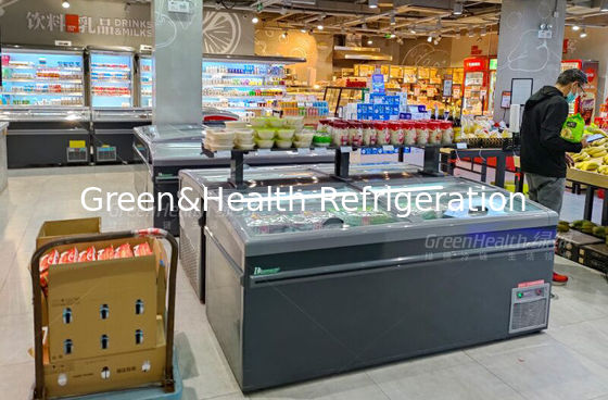 Schob Kasten-tiefer Insel-Gefrierschrank-Schaukasten-Handelsspitze Glastür-Stecker in