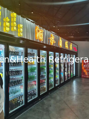 Flache Glastür-großer Supermarkt-Kühlschrank der Kopf-Handelsgetränkekühlvorrichtungs-fünf