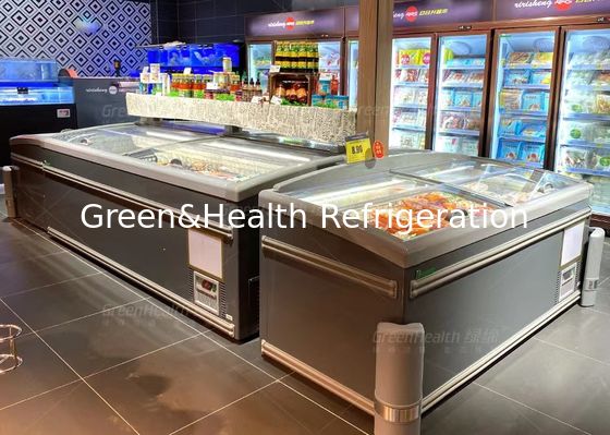 1000L kommerzieller gebogener Glasspitzen-Insel-Anzeigen-Gefrierschrank für Supermarkt