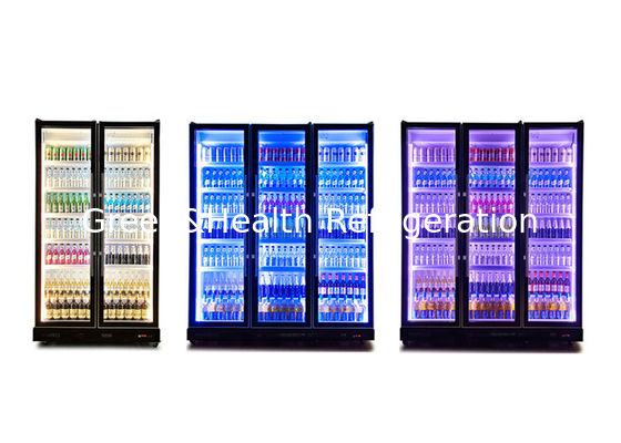 Dreifarbige LED Licht-Vertikale der 3 Tür-Getränkeanzeigen-Kühlvorrichtungs-schwarzen Getränk-Kühler blenden