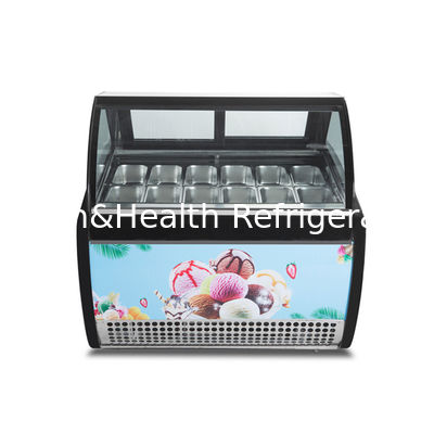 12 Geschmacksrichtungen Doppelreihe Edelstahlpfanne Eis-Display Gefrierschrank