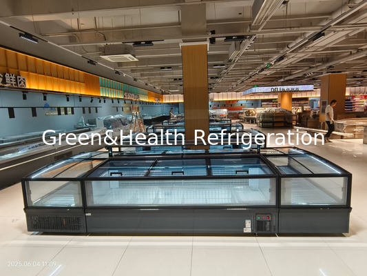 Supermarkt-Inselgefrierschrank Panorama-Glasgefrierschrank Auto-Entfroren Inselgefrierschrank mit LED-Beleuchtung
