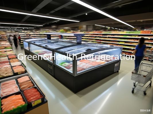 Schiebetür-Panorama-Glas-Tür Supermarkt-Inselfroster Truhenfroster mit großer Kapazität für die Präsentation von Tiefkühlkost