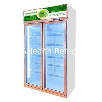 Vertikaler kommerzieller Getränke-Display-Gefrierschrank mit zwei beschlagfreien Glastüren, automatischer Abtauung, Lüfterkühlung und verstellbaren Einlegeböden
