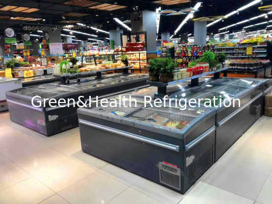 Supermarkt-Fleisch-u. Fisch-Insel-Anzeigen-Gefrierschrank mit Schiebedeckel